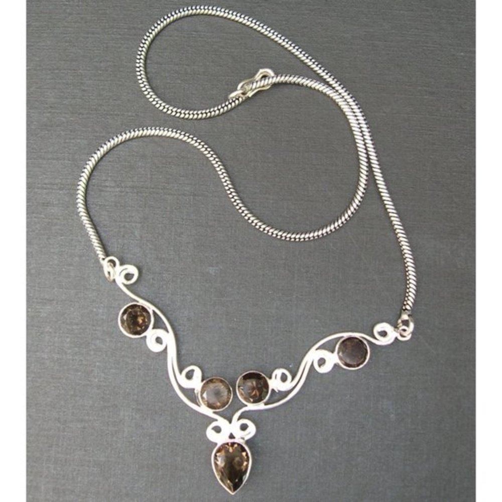 New Sterling Silver Smoky Quartz Modern Necklace